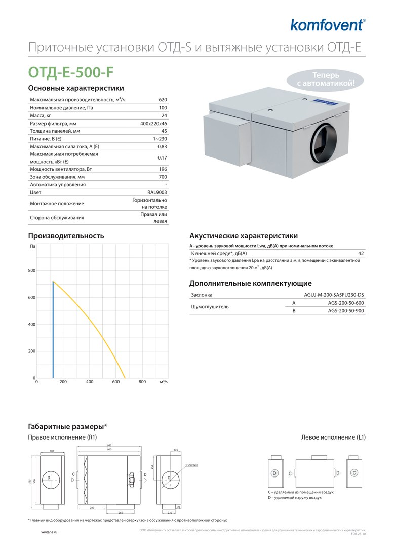 Вытяжная установка Komfovent ОТД-E-500-F (фильтры F7/M5, без автоматики)