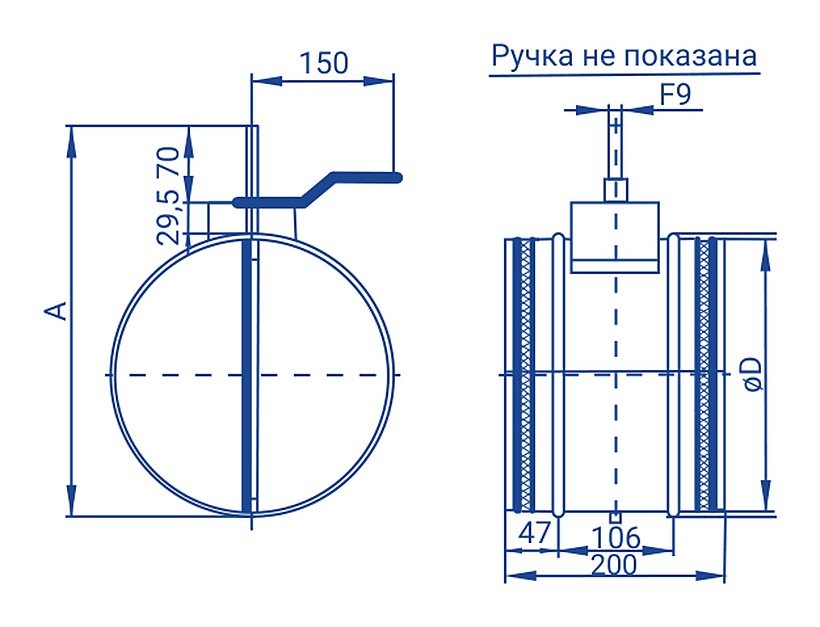 Заслонка ADE-S D250 электропривод с возвратной пружиной 230В ERA PRO